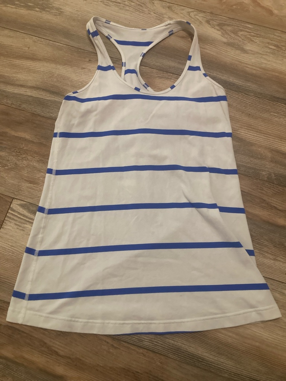 Lululemon White Racerback Tanktop Blue Stripe Women’s Size M-L